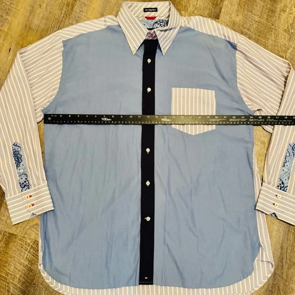 Tommy Hilfiger Patchwork Button Down Shirt XL 80s 2 Ply Fabric Striped Paisley - Picture 10 of 16